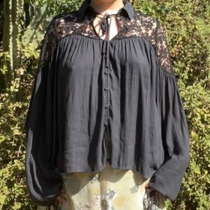 Free People Black Lace Blouse